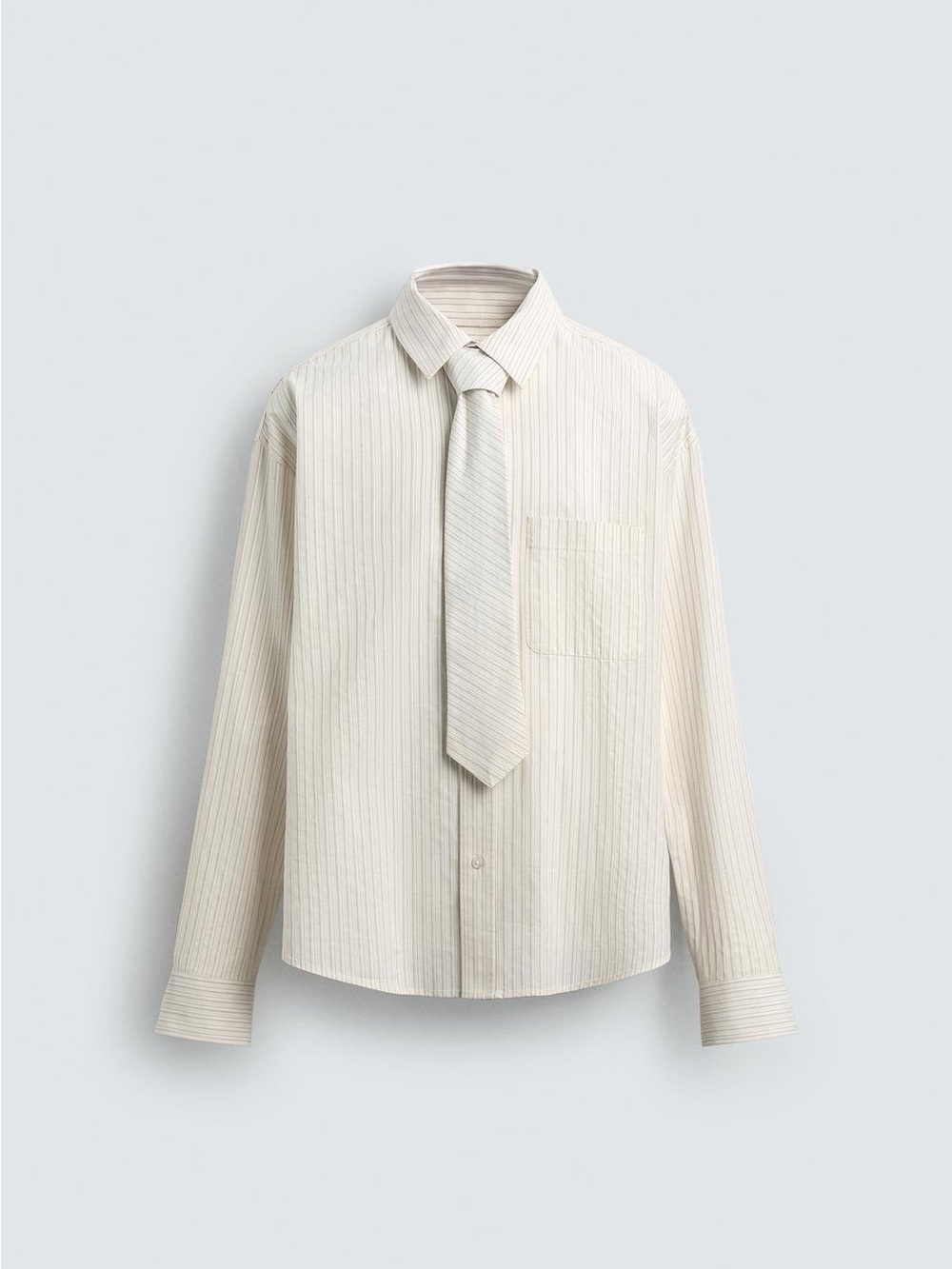 Combination Striped Tie Shirt Ecru